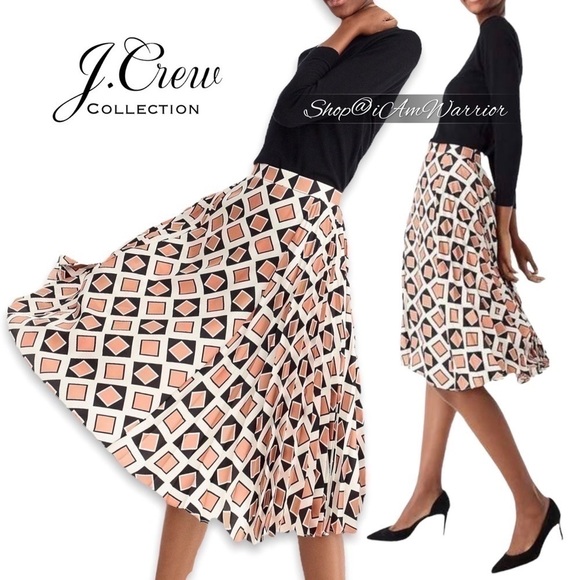 J.Crew Collection 2PC geo print silk blouse + pleated midi skirt shop@iamwarrior - Picture 6 of 15